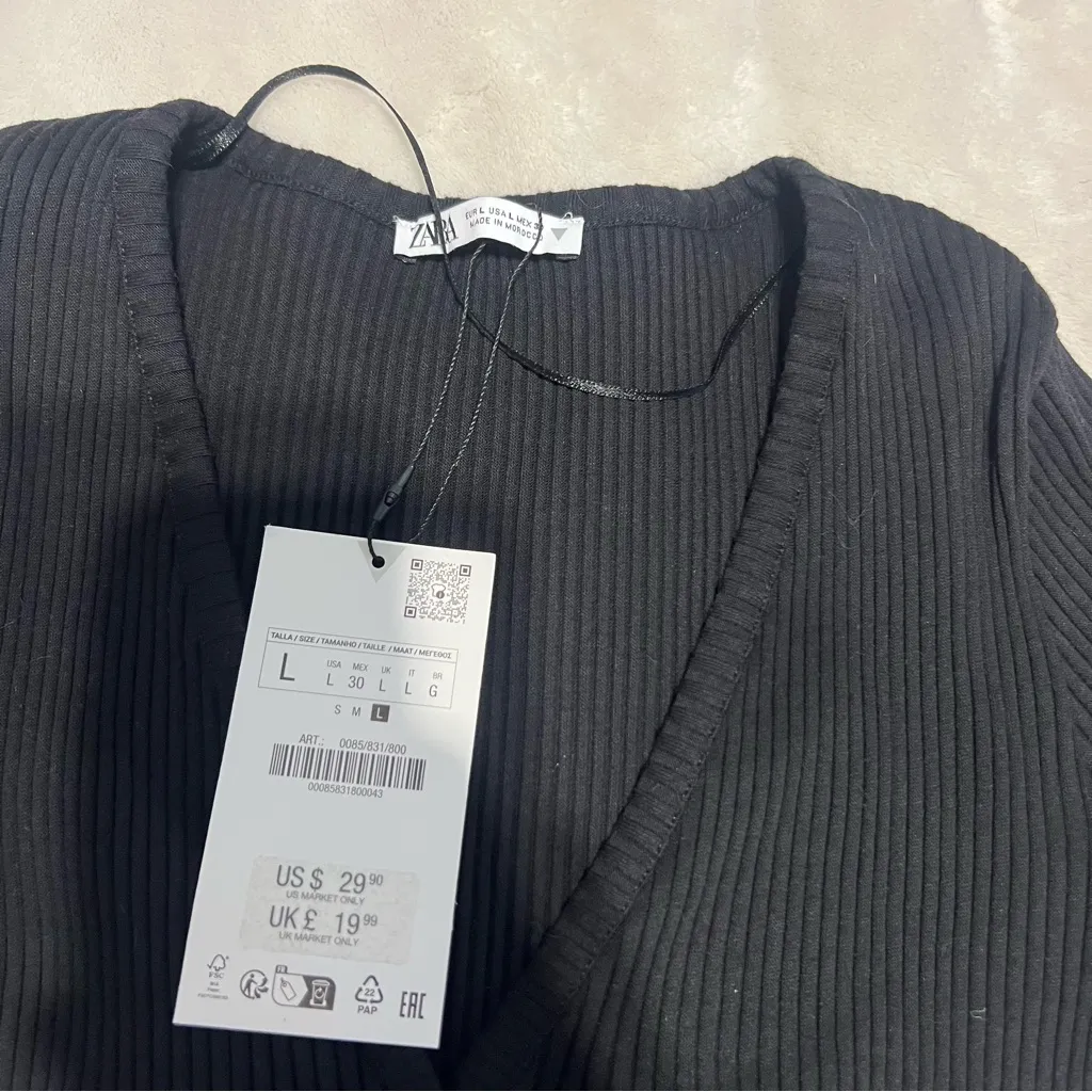 Zara Black Ribbed Women's Cardigan - Image 2