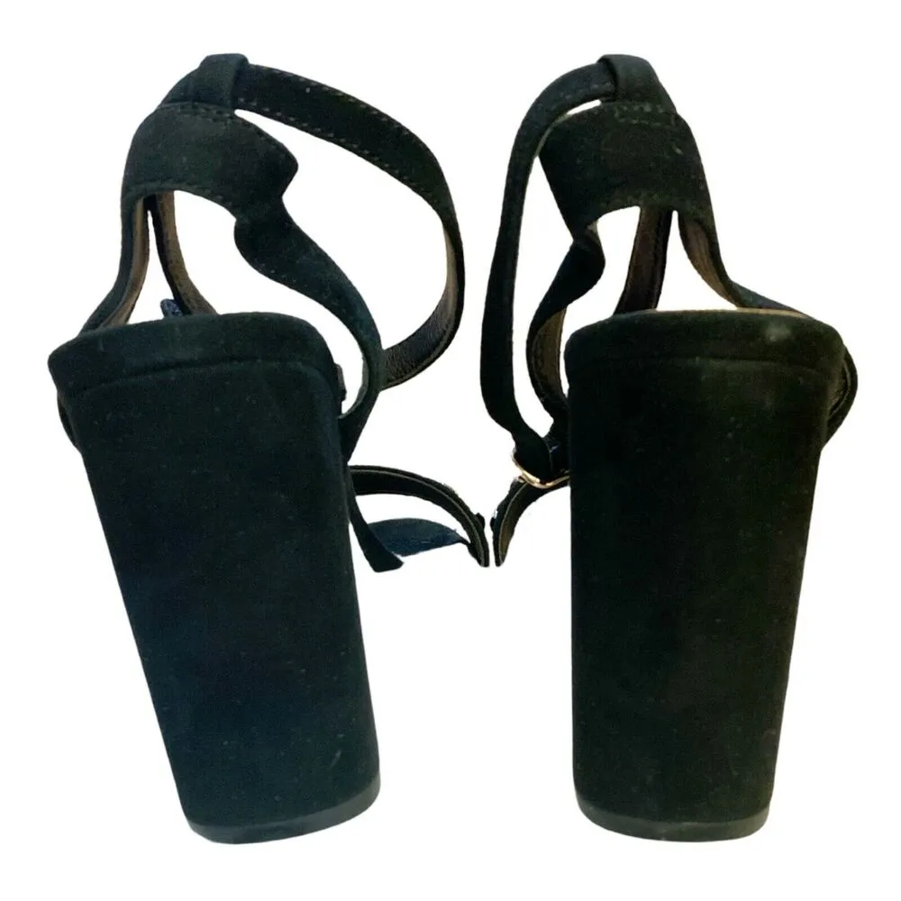 SANDRO PARIS Black Suede Sandals Gina Block Heels Studded Detail 40 / 9-9.5 NWB - Image 9