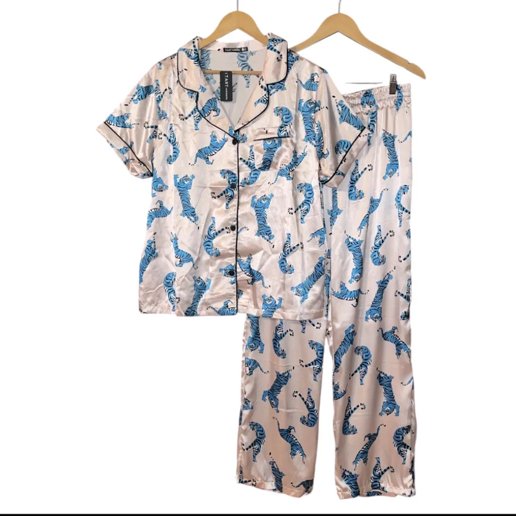 Tart Collections Tiger Printed Satin Pajamas Pink Size XL - Image 4
