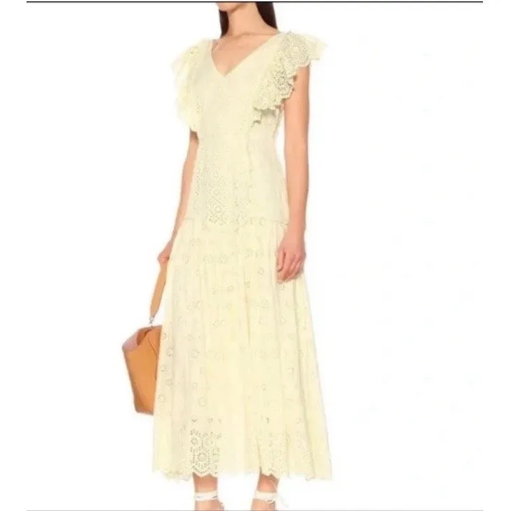 NWT LoveShackFancy Cressida Eyelet Maxi Dress in Pisco Yellow Buttercream MEDIUM - Image 2