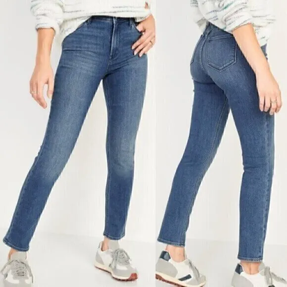 OLD NAVY High Waisted Wow Straight Jeans Dark Wash High Rise Straight Leg sz 10 - Image 2