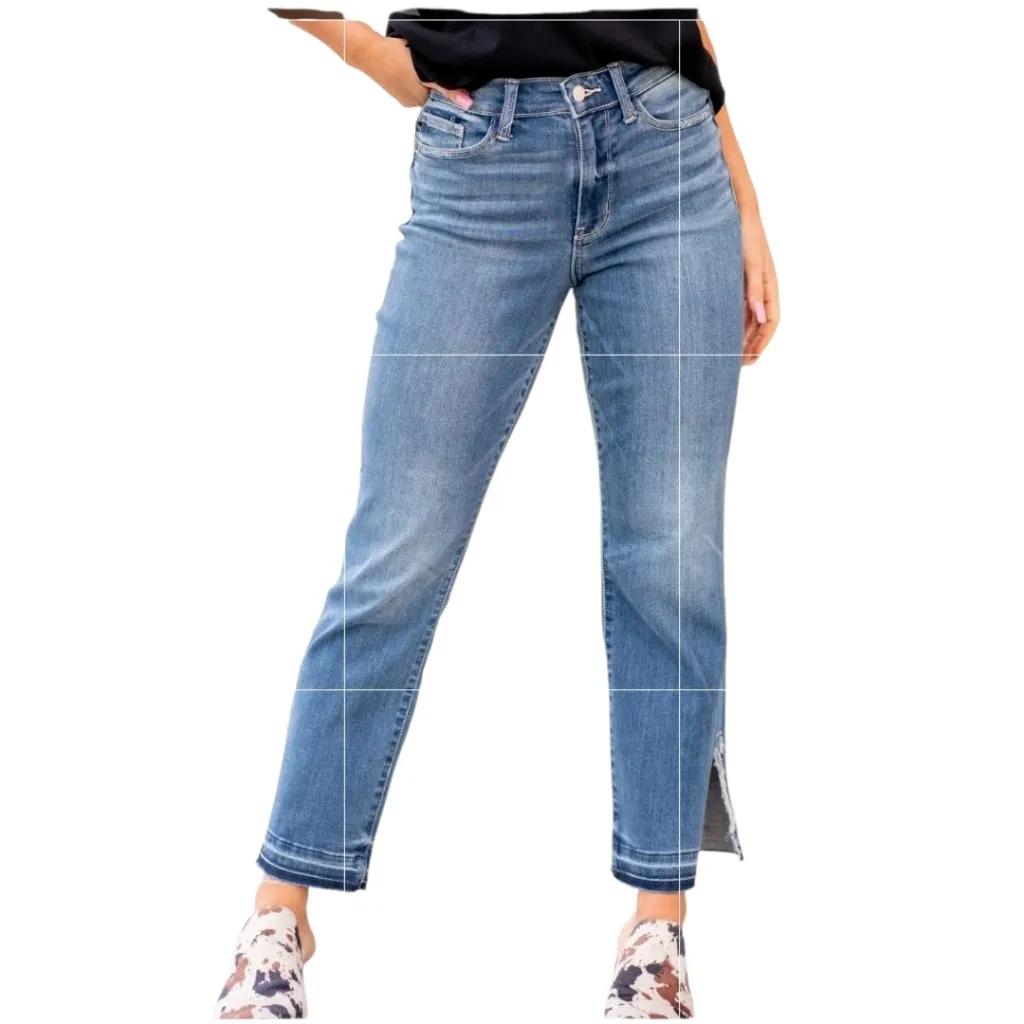 Judy Blue Womens Plus Jeans Size 22W Straight Fit High Rise Raw Hem Side Split - Image 2