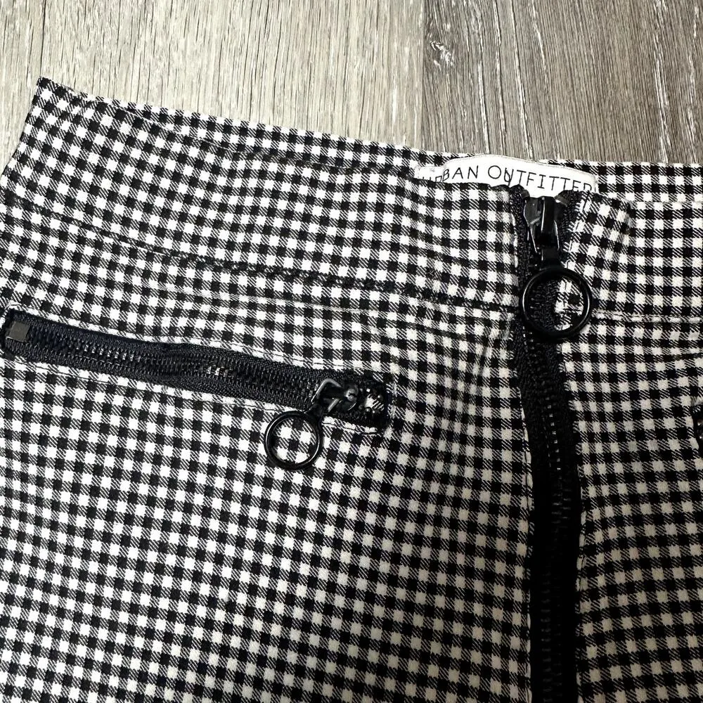 Urban Outfitters Black & White Gingham Check Skinny Pants with Zippers - Image 4