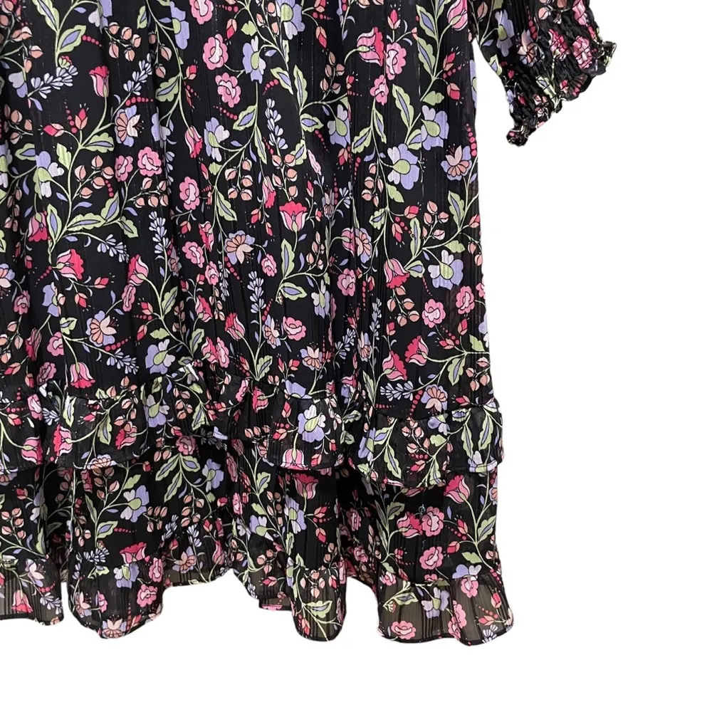 Nanette Lepore Floral Chiffon Ruffle A Line Dress Black Multicolored Size 8 - Image 5