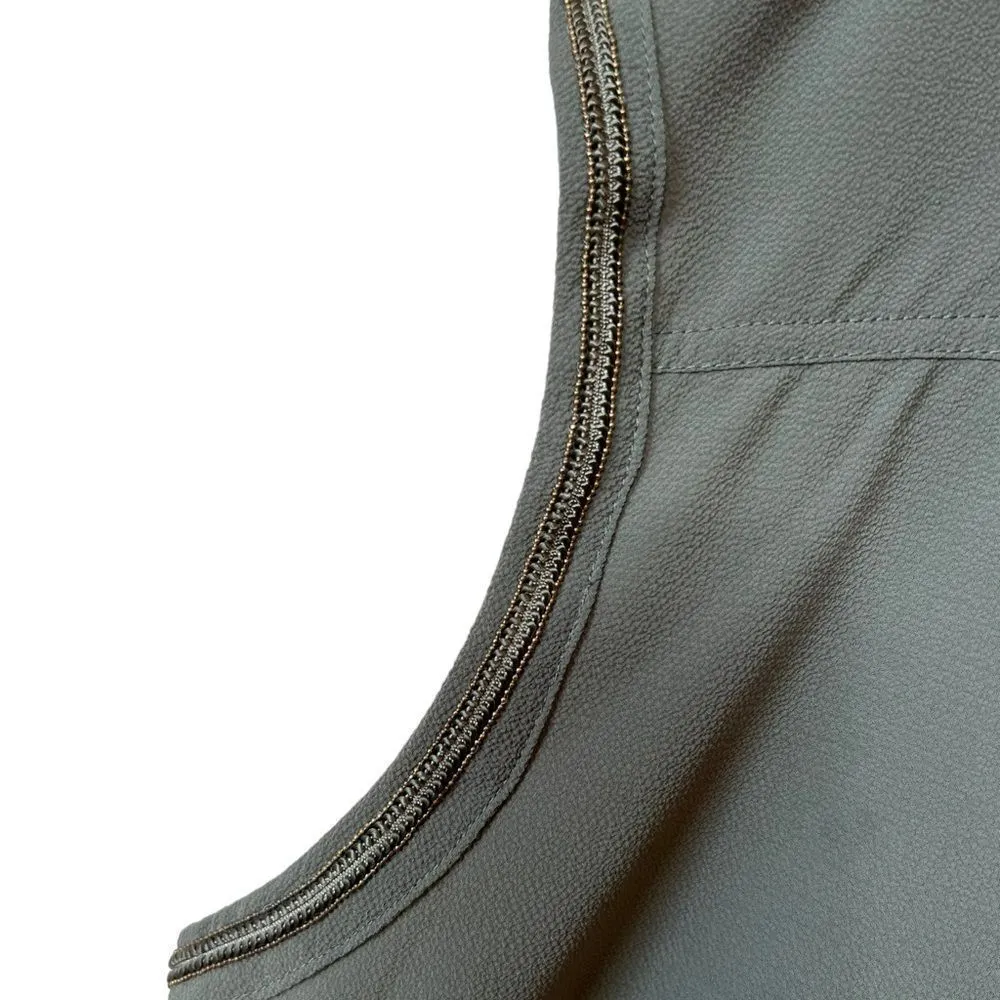 Bebe Olive Green Beaded Trim Sleeveless Blouse - Image 6