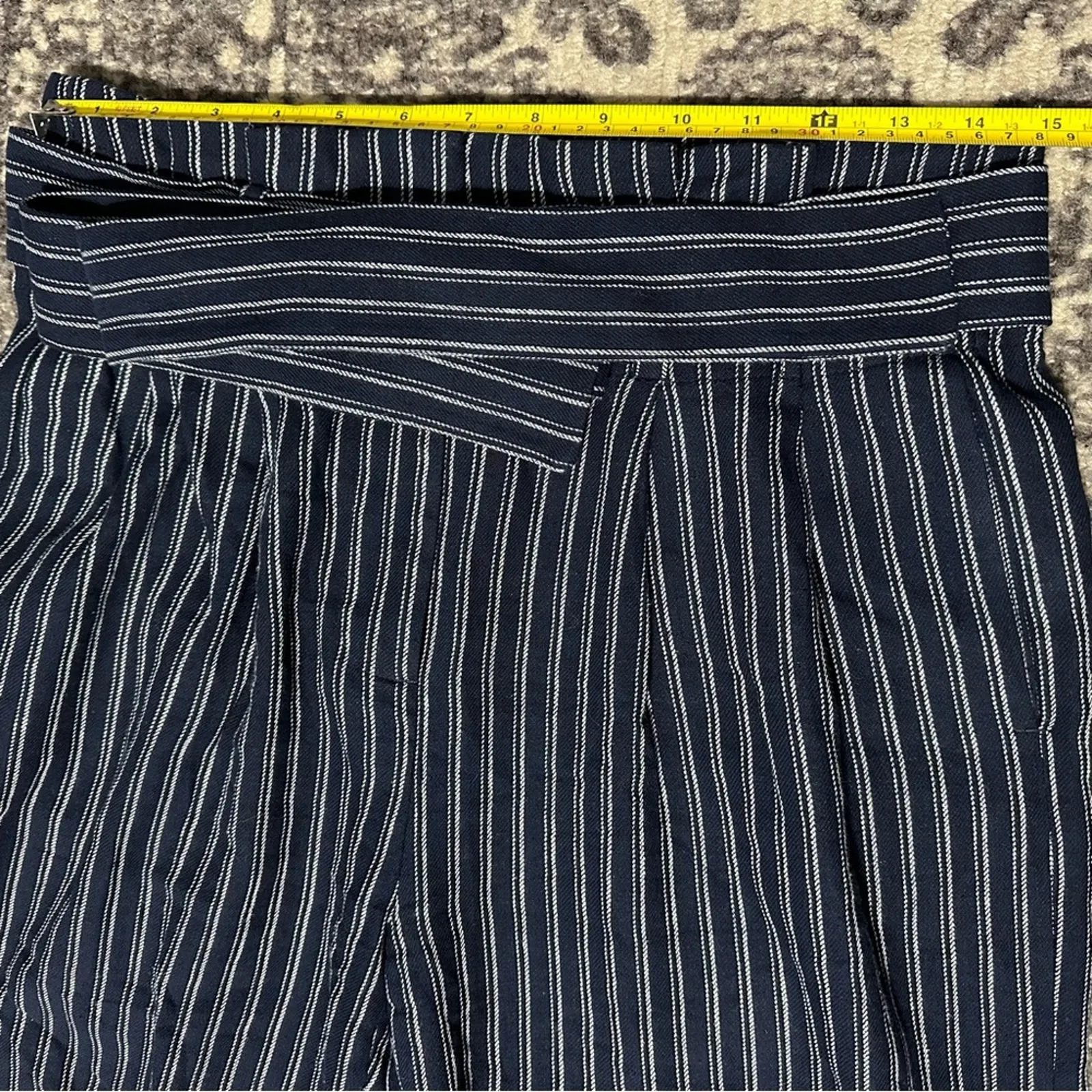 J. Crew Point Sur Women’s Size 6 Navy Blue White Striped Linen Paperbag Pants - Image 8