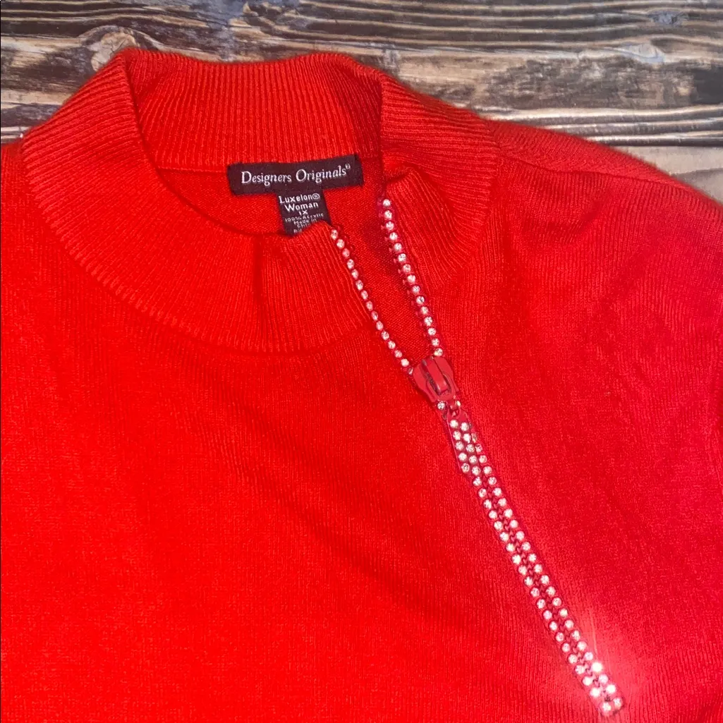 Designers Originals red sweater with gem zipper Size 1X - Image 3