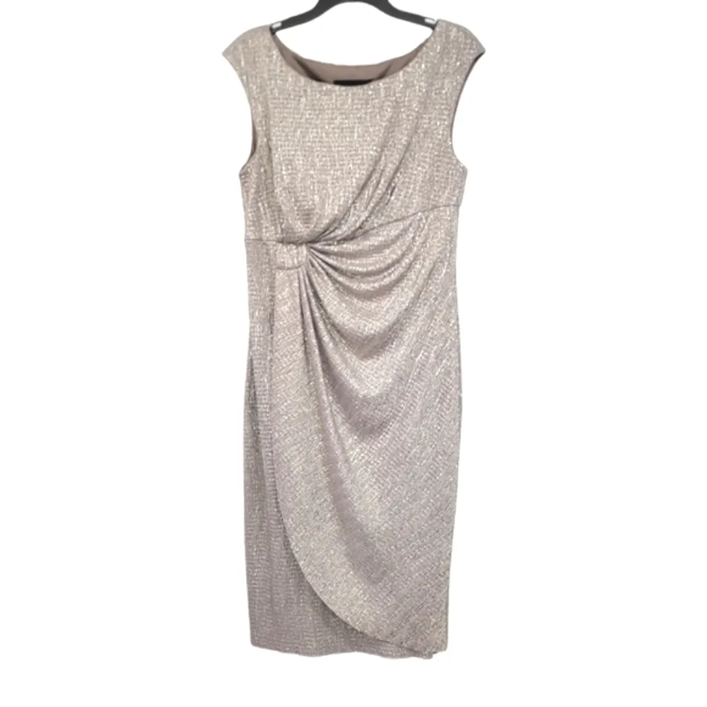 Connected Apparel Shimmer Midi Sleeveless Faux Wrap semi formal Dress Size 6 - Image 2