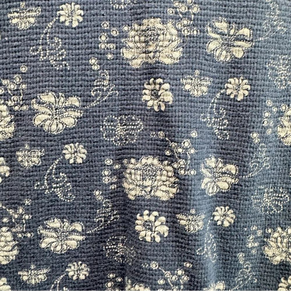 Western Waffle Thermal Shirt Navy Blue with Cream Flowers by Bit & Bridle - Image 3