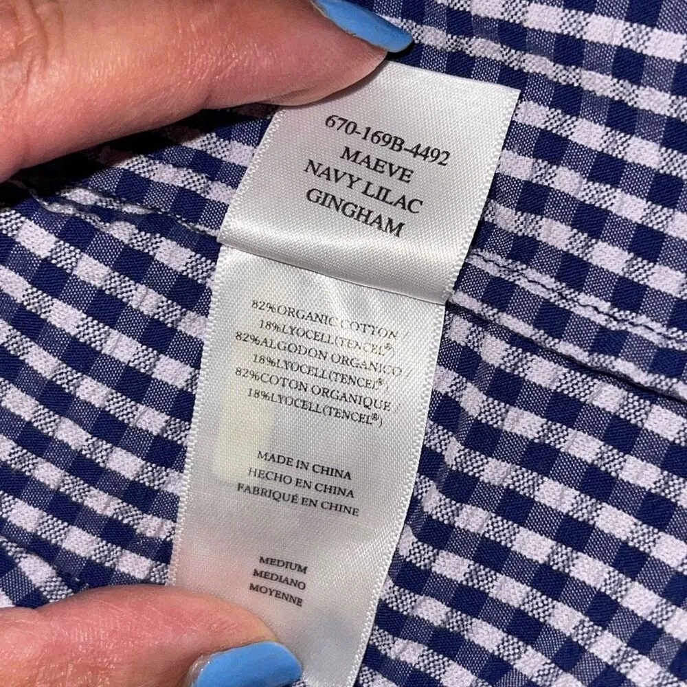 Rails Women's Maeve Dress Navy Lilac Gingham Organic Cotton Midi Dress Size Medi - Image 9