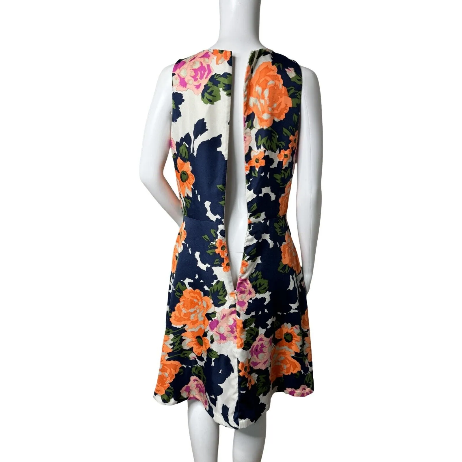 Donna Morgan Dress Women 6 Navy Orange Floral Flower Fit & Flare Colorful Preppy - Image 5
