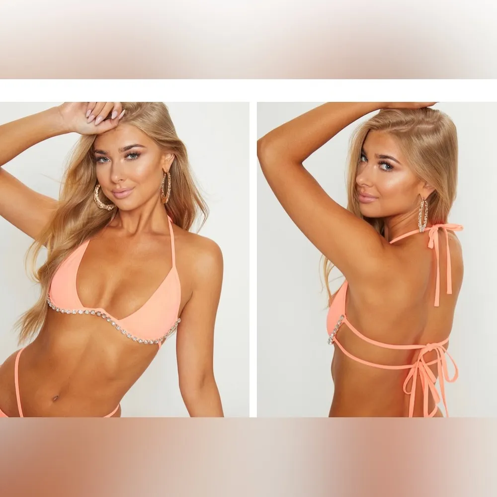 Pretty little thing Coral Diamante Trim Cleavage Wire Bikini Top size 4 - Image 2