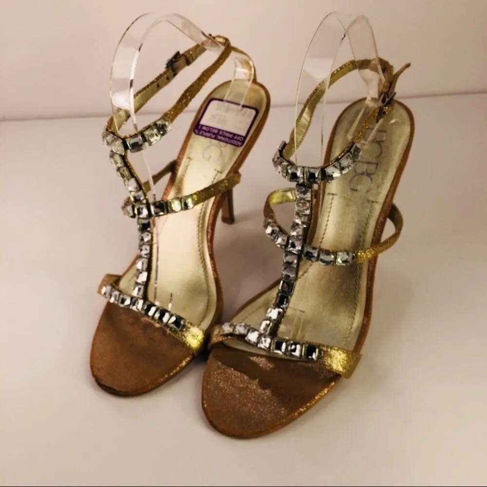 BCBG Tan Rhinestone Strappy Heels Formal Sz 9 - Image 6
