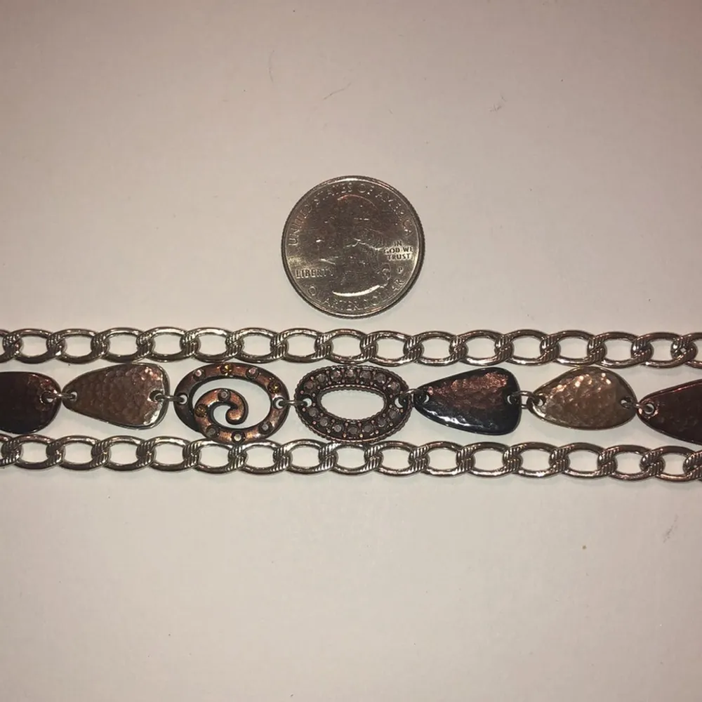 Brighton Melange Gunmetal Gray Bronze Silver Tone CZ Rhinestone Chain Bracelet - Image 2