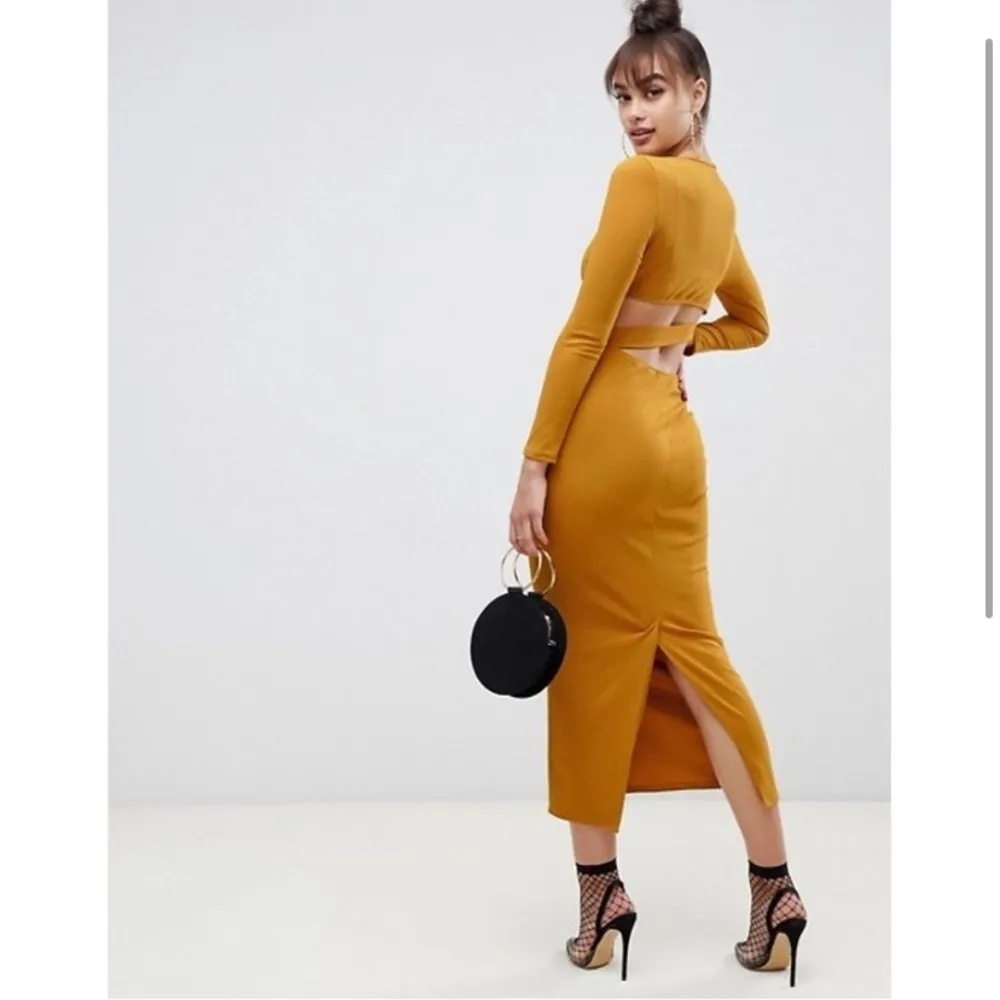 ASOS NWT Mustard Yellow Bodycon Long Sleeve V Neck Dress Size 6 - Image 2