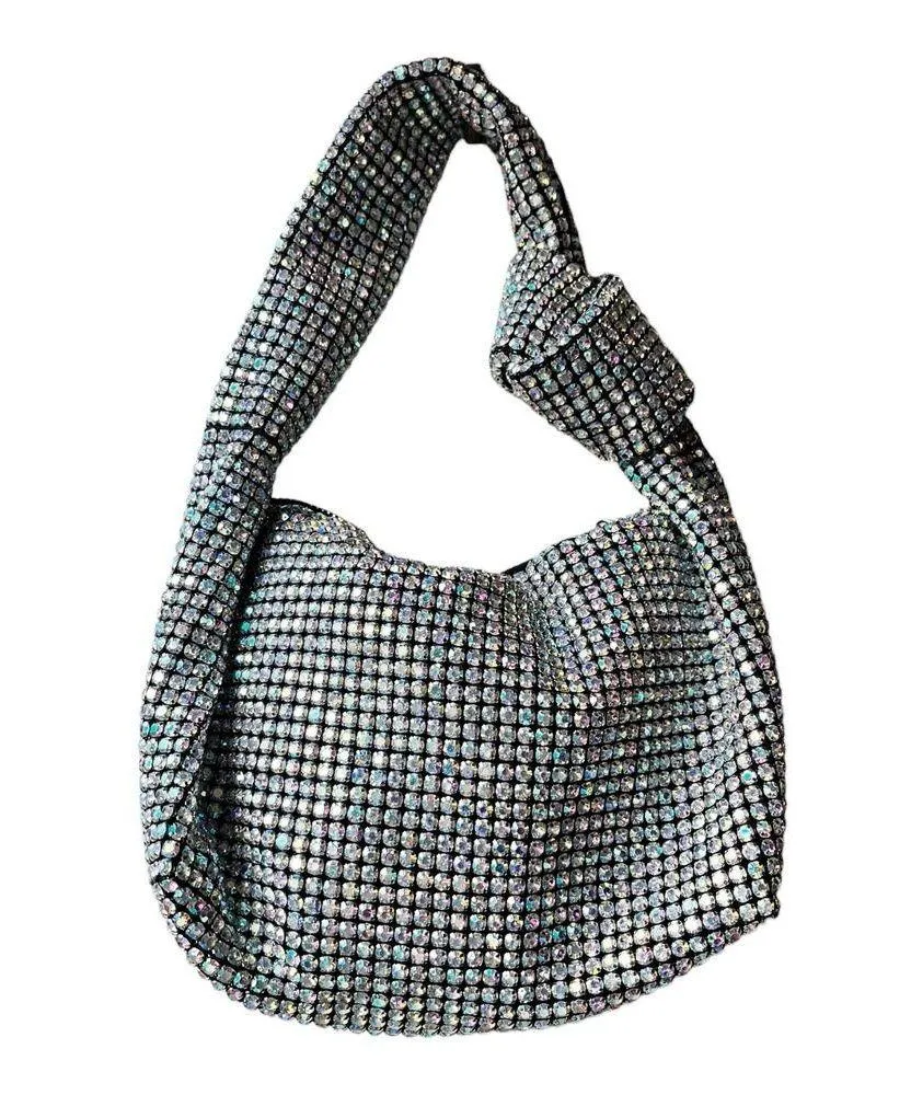 MADISON WEST Bring on the Bling Bag Silver Crystals Evening Party Black Lining - Image 7