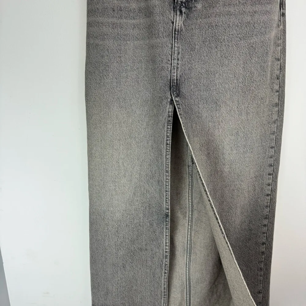 NWT ZARA Slit Denim Midi Maxi Skirt Sz XS Black Grey Wash Distressed Grunge - Image 7