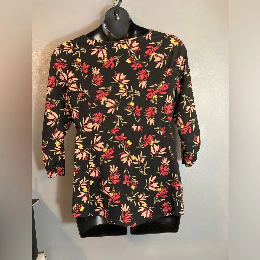 Bobeau  black floral ruched sleeves top - Image 5