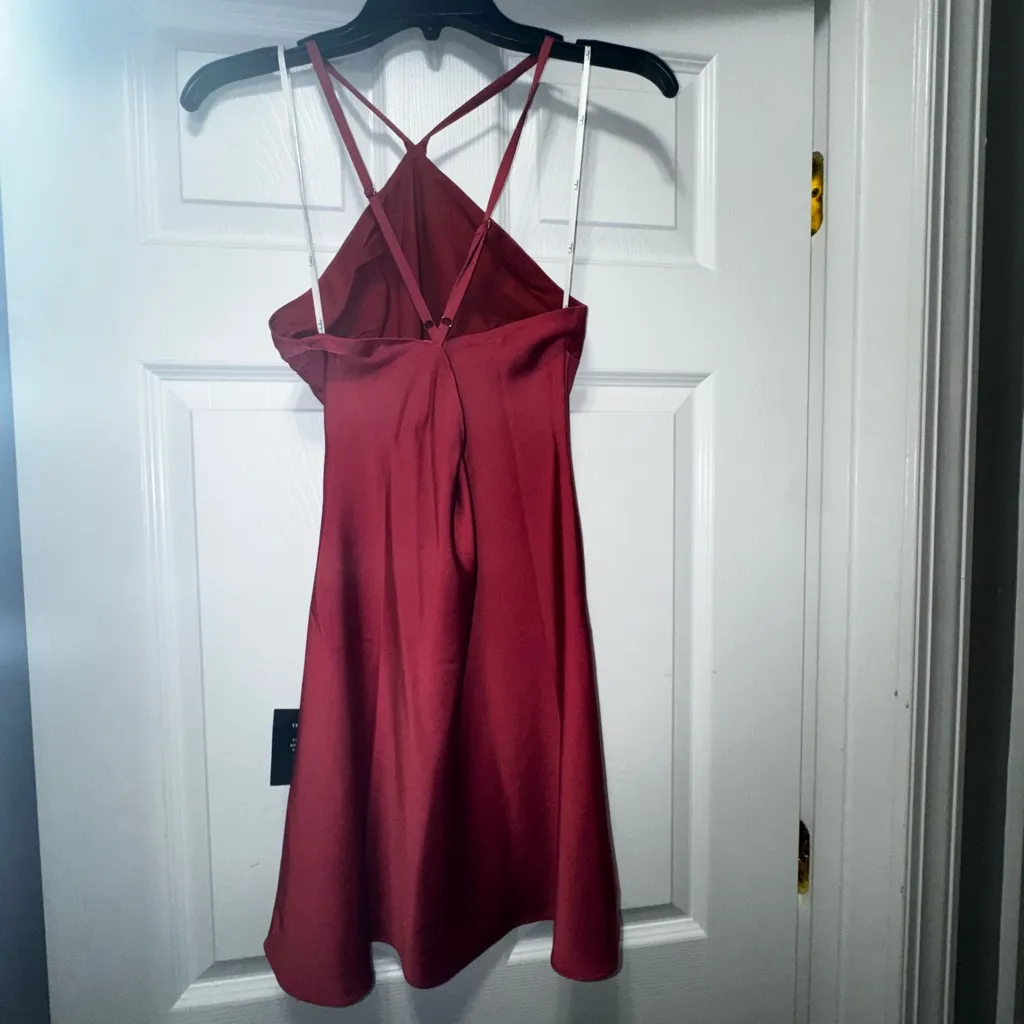 Lulus Rooftop Party Dusty Red Satin Halter Mini Dress - Image 2