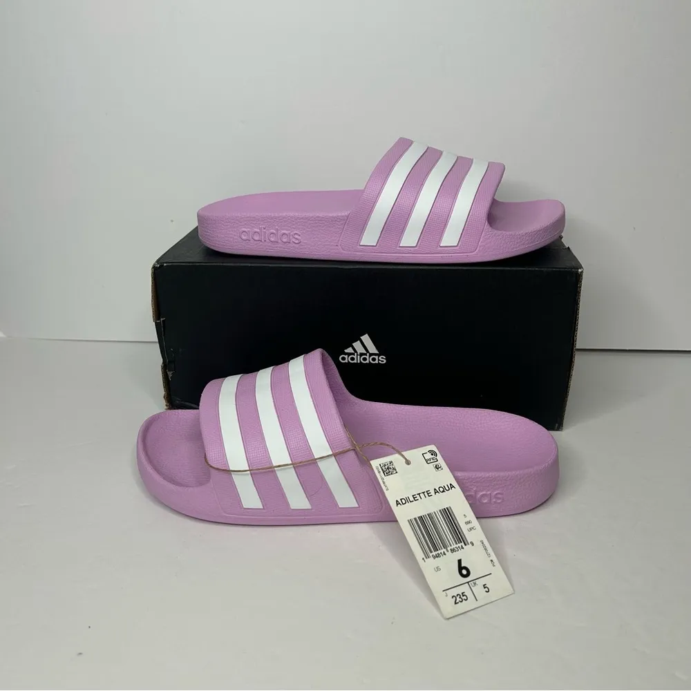 Adidas adilette aqua Slides 6 Lavender and White - Image 2