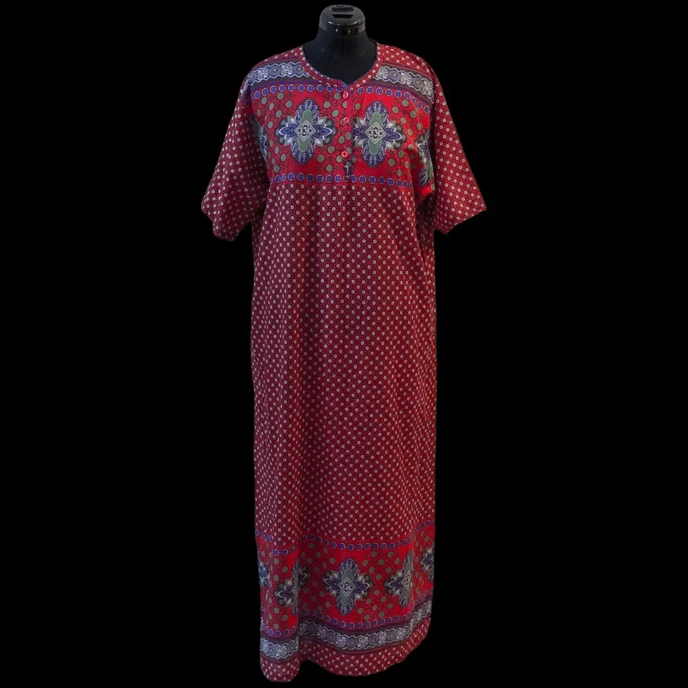 Vintage Charming Lady by 4Family Red Paisley Nightgown Maxi Dress Size 2X - Image 9