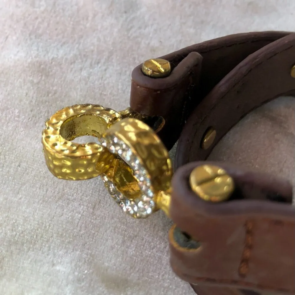 BKE from Buckle Brown Wrap Bracelet Leather Rhinestones Grommets 15" Gold Buckle - Image 4