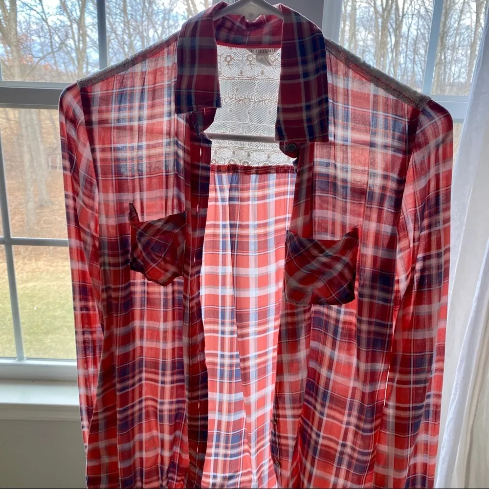 Aeropostale Plaid and Lace Button Up Shirt - Image 10