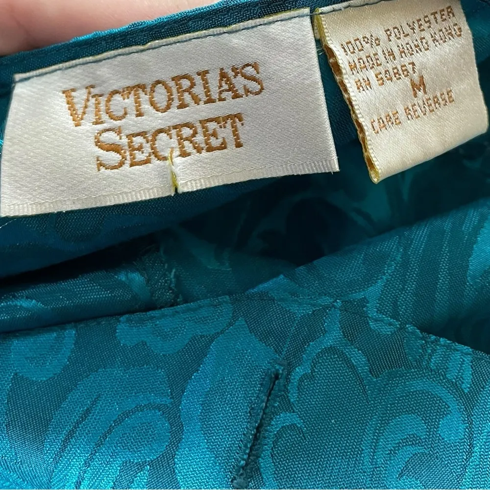 Victoria’s Secret Vintage Gold Label Teal Silky Satin Button Up Lingerie Dress - Image 4