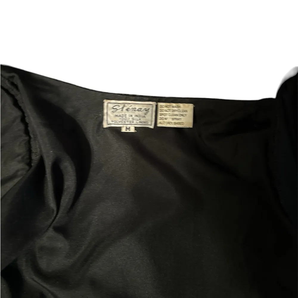 Vintage Stenay Beaded Sequin Silk Jacket Long Sleeve Black Hook & Eye Small Size M - Image 5