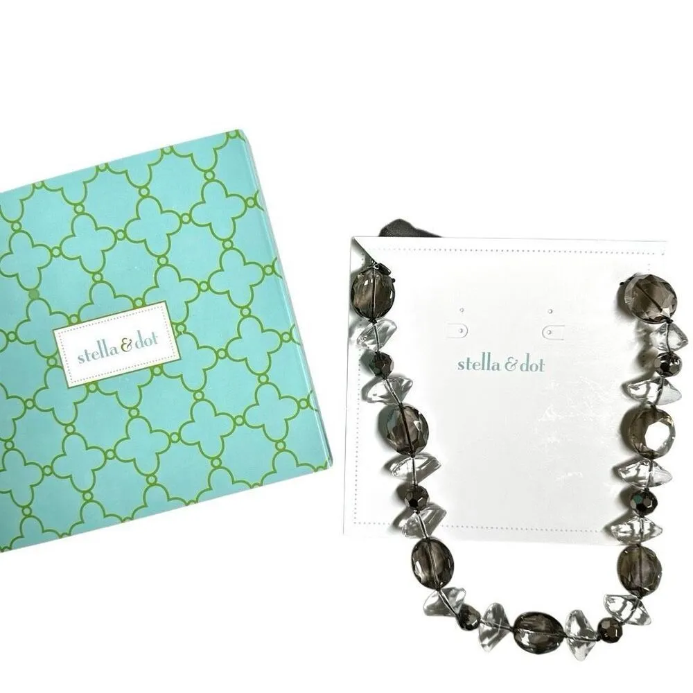 Stella & Dot Chloe Ribbon Tie Smokey Grey beaded Necklace - Image 10