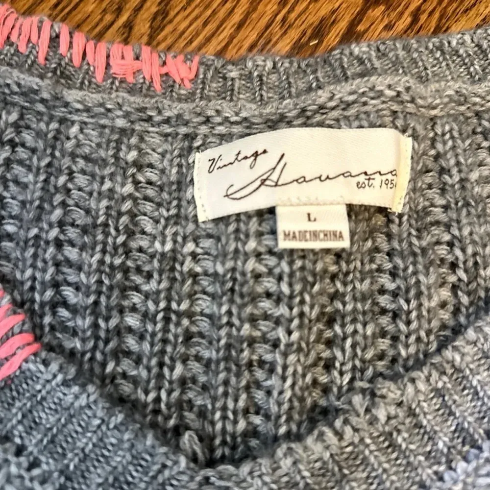 Vintage ‎ Havana Gray Sweater with Pink Stitching Size L - Image 2