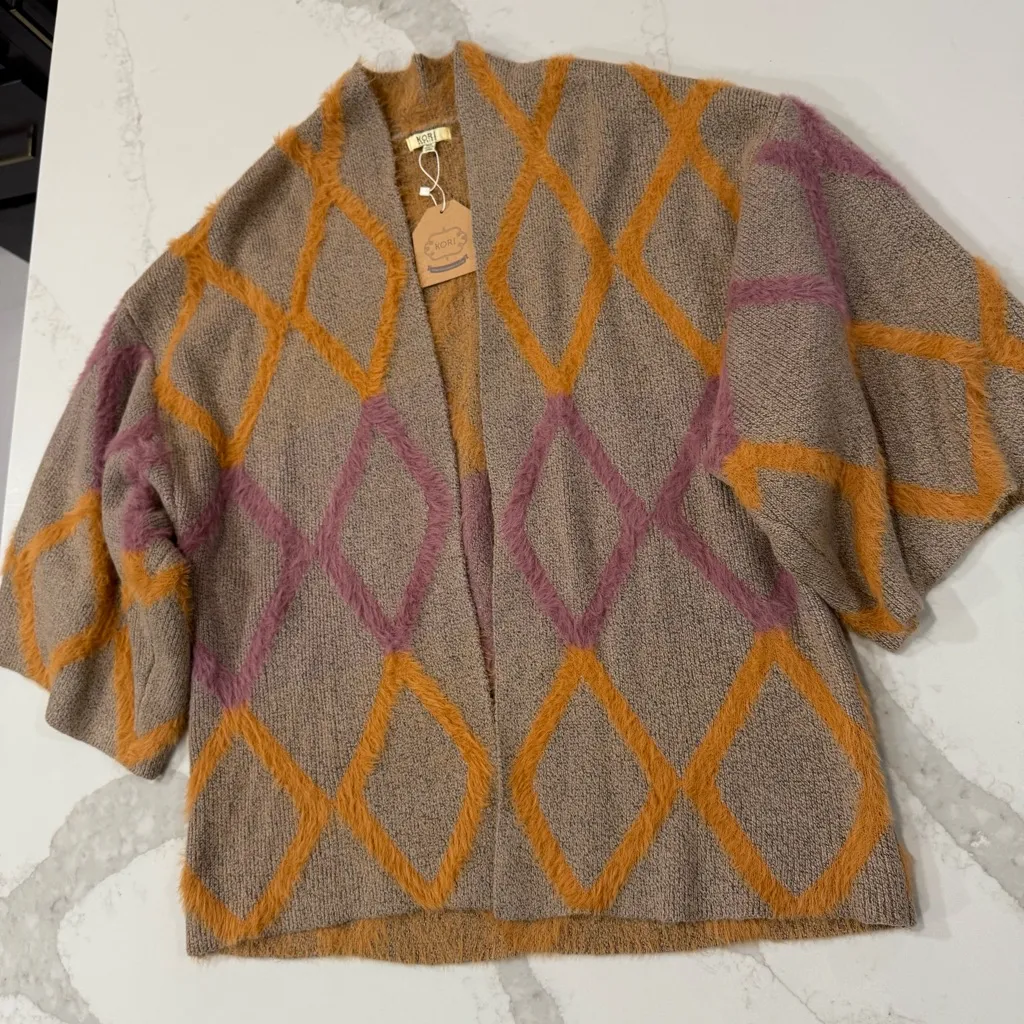 Kori America NWT Diamond Open Front Plush Cardigan Sweater Women’s M/L Coatigan - Image 5