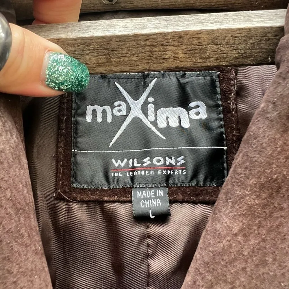 90s Wilsons Leather Maxima Brown Harry Potter Dark Academia Trench Coat LARGE - Image 5