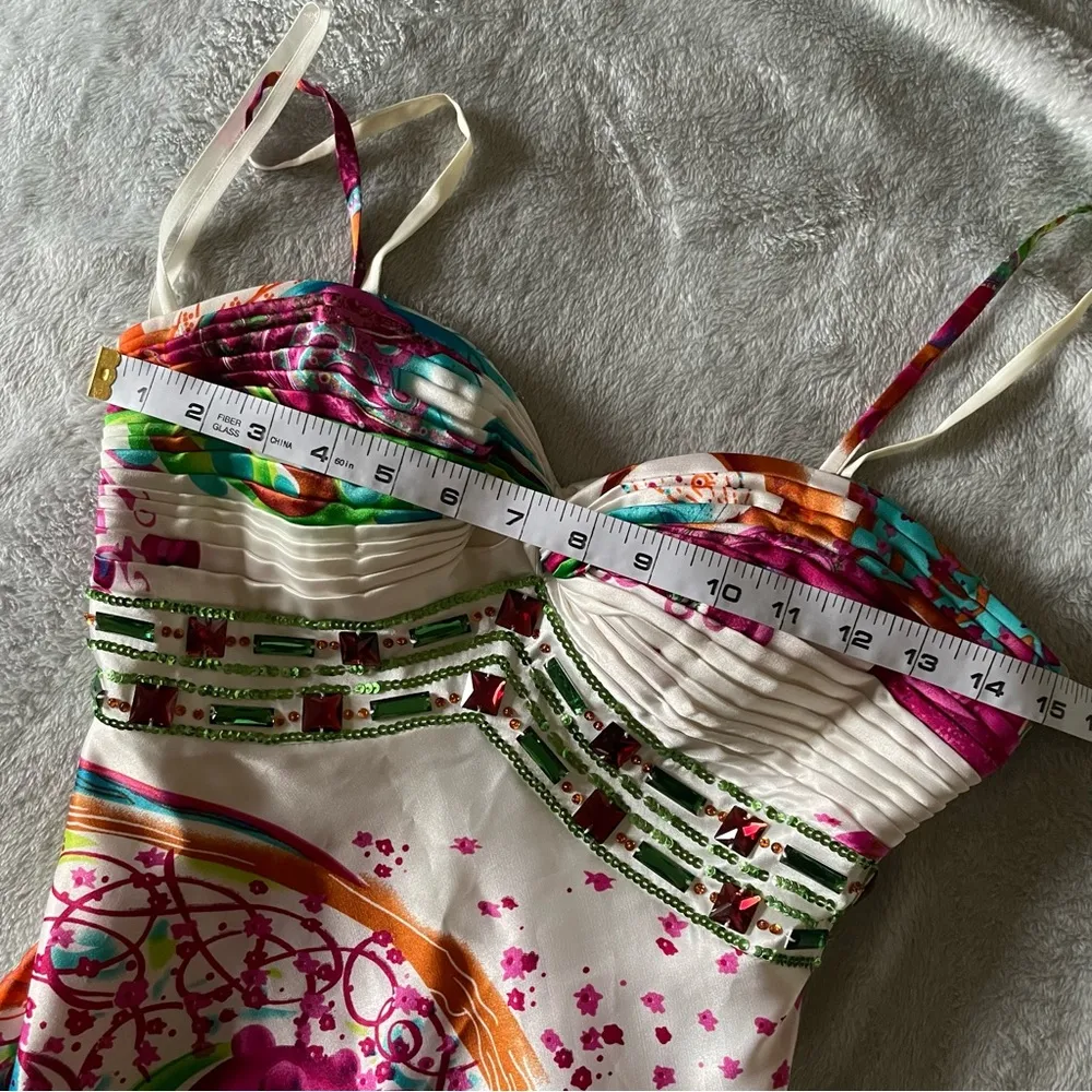 Vintage Dave & Johnny Vacation Resortwear Vibrant Camp Beaded Satin Mini Dress - Image 7