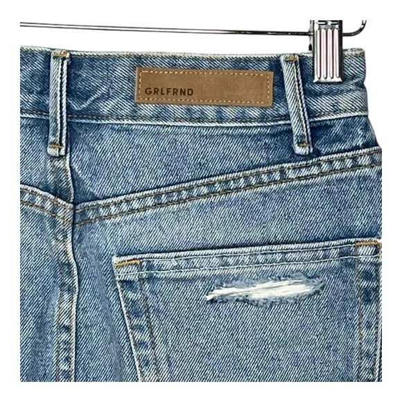 GRLFRND Rhoda Denim Mini Skirt Frayed Hem Distressed Blue Jean Skirt Size 23 NWT - Image 10