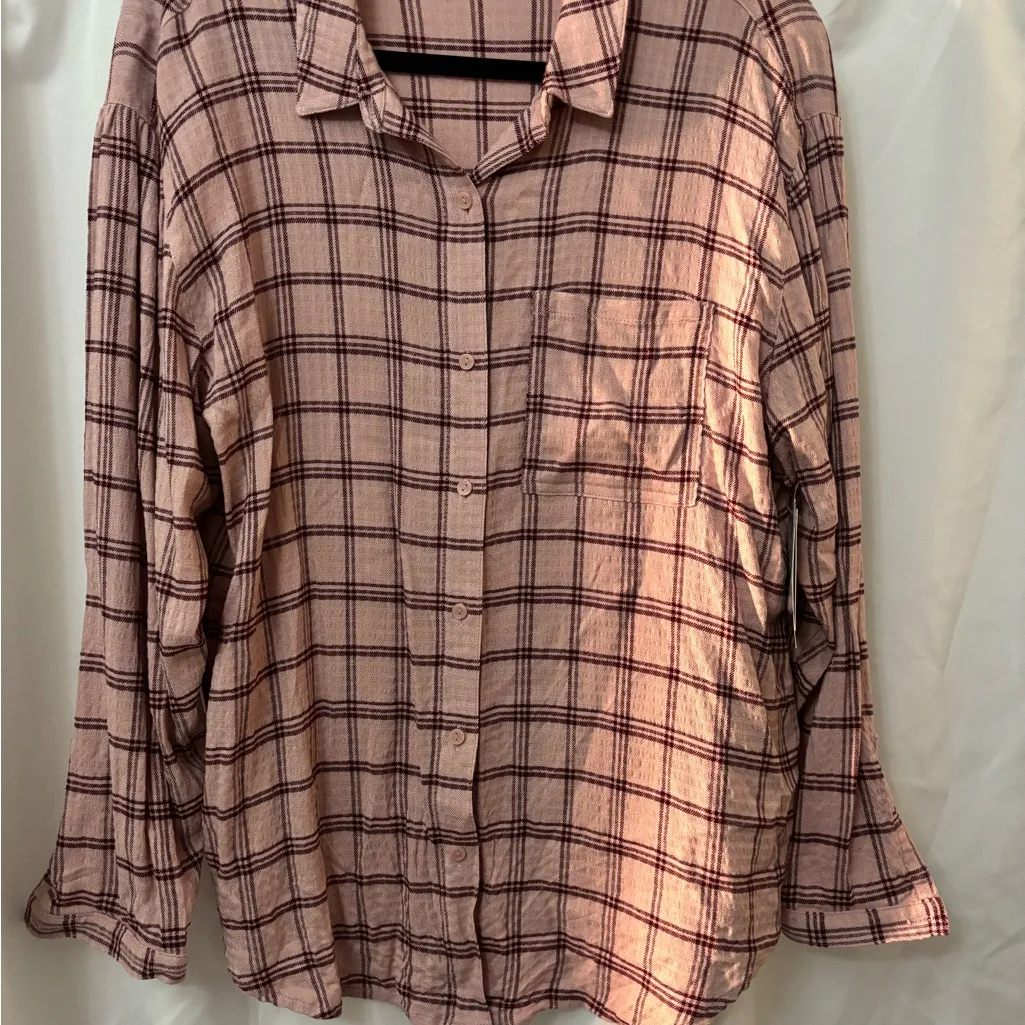 Melrose and Market Blush and Burgundy Plaid Shirt - Image 2