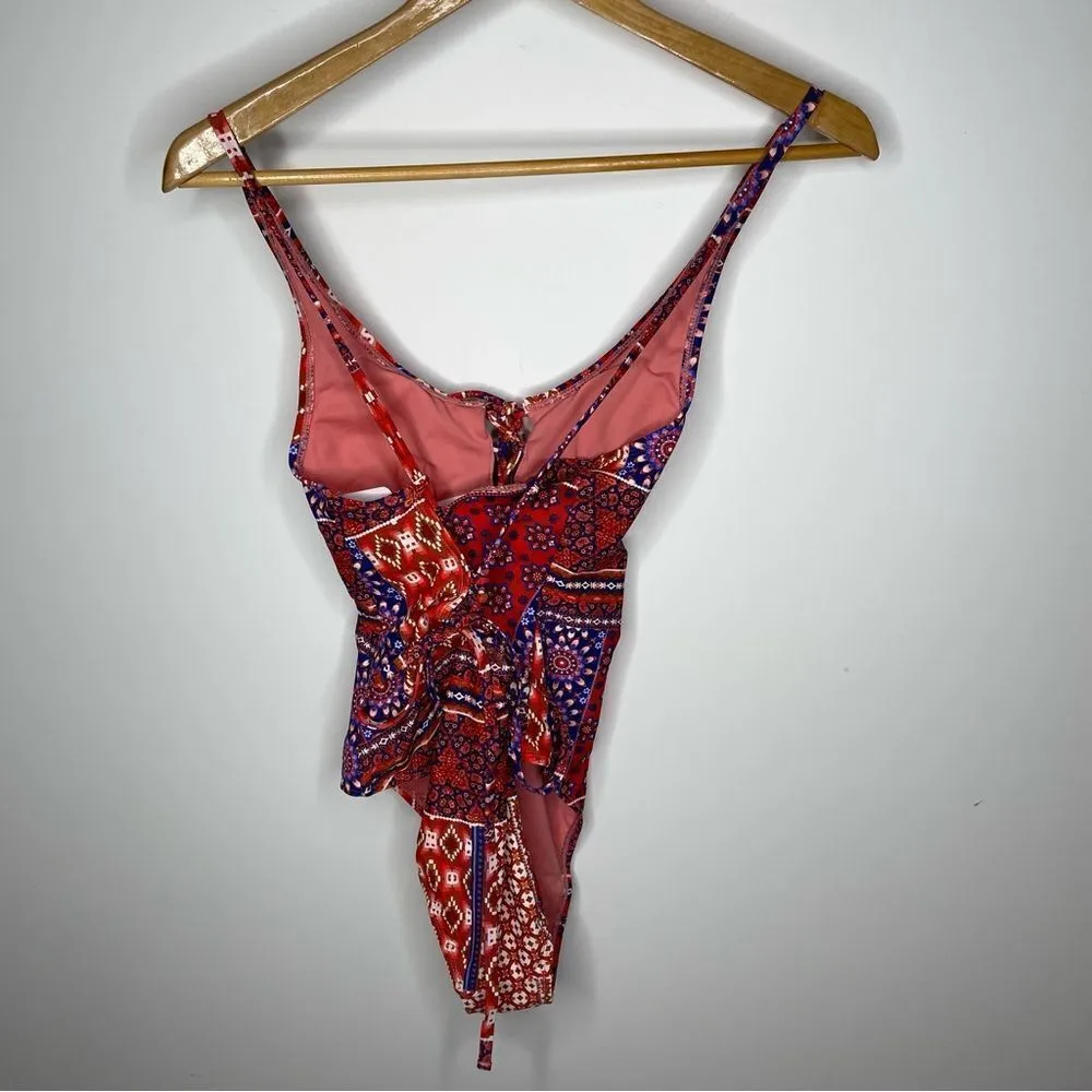New Indigo Rein Boho‎ Patchwork Paisley One Piece Swimsuit Swim Strappy Print L - Image 8