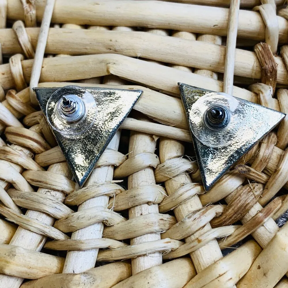 Triangular Silver Turquoise 3D Post Earrings 3/4" - Image 3