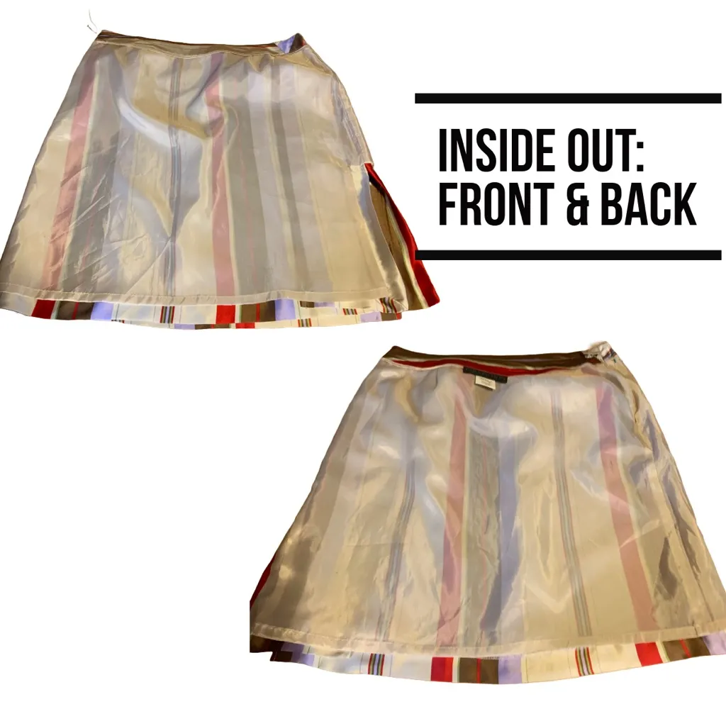 HARVE BENARD CREAM, BROWN, RED & VIOLET VINTAGE STRIPE SILK SKIRT NWT (12) - Image 12