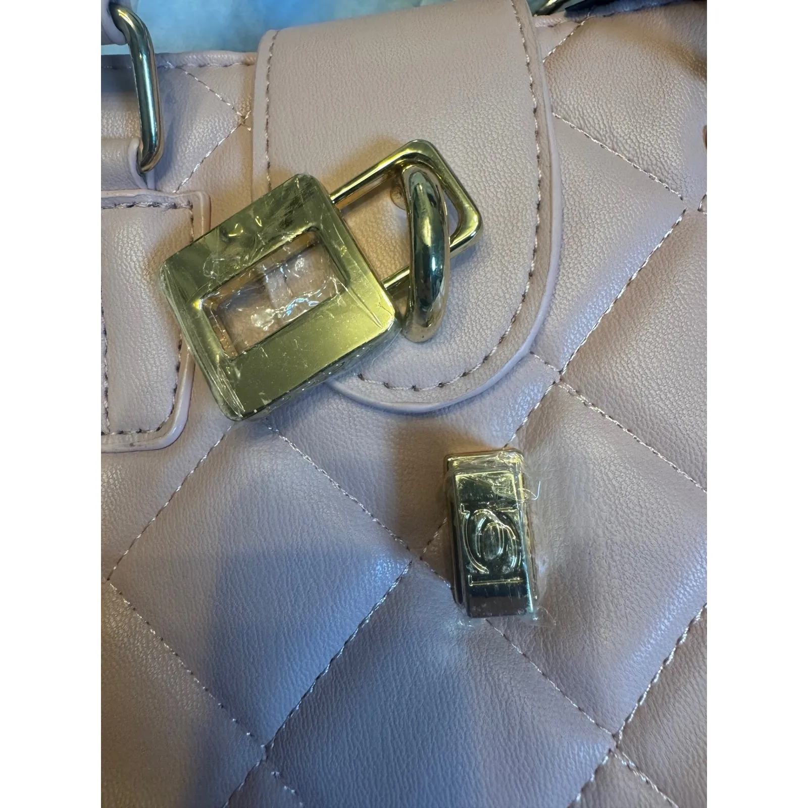 Bebé Quilted  Satchel Top Handle Bag Gold Accents Blush Pink Purse - Image 8