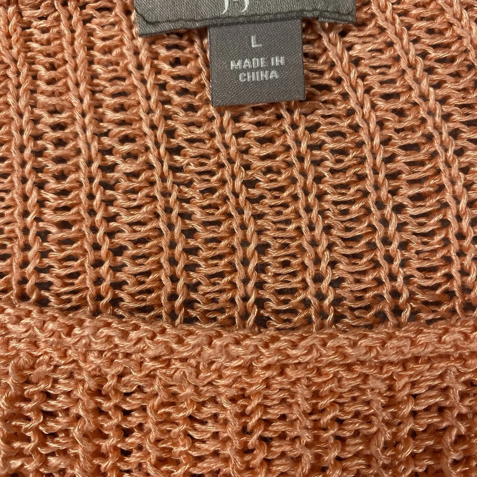 J Jill Sweater Large Peach Linen Rayon Open Loose Knit Relaxed Beachy Preppy Orange - Image 6