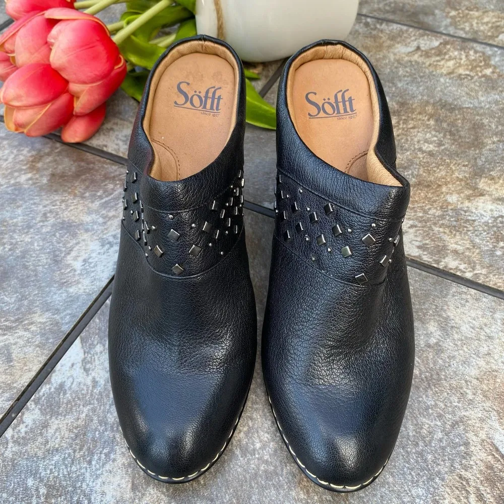 SOFFT Womens Black Leather Soleil Sion Studded Block Heel Comfort Mules Size 9.5 - Image 3