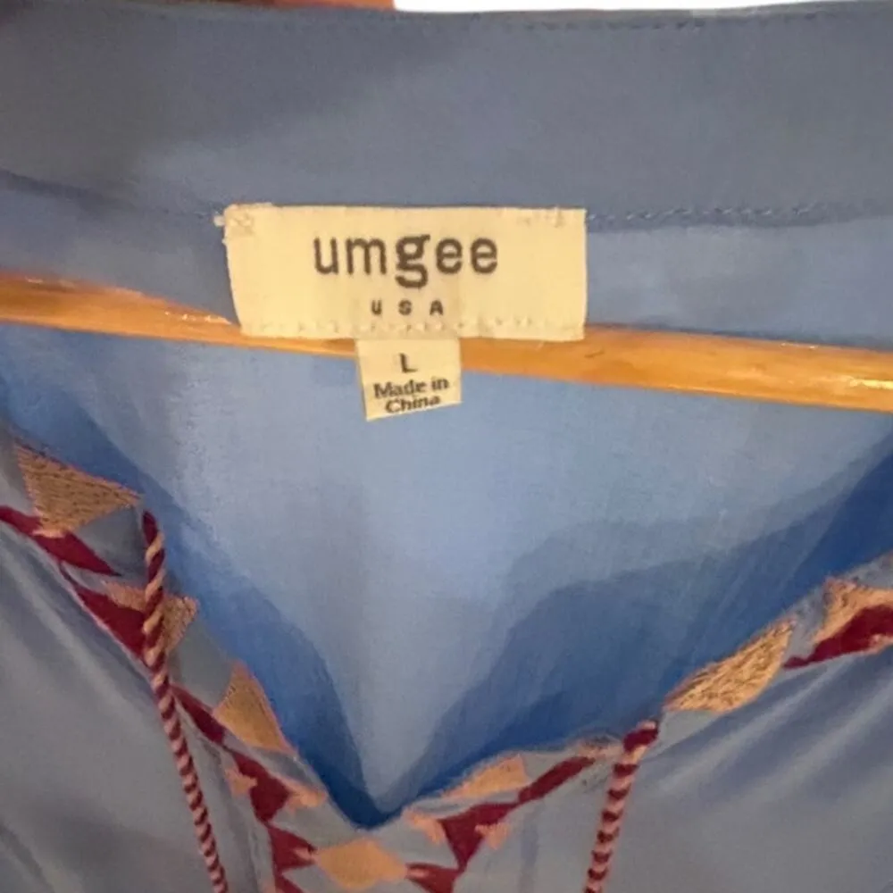 UMGEE Embroidered Blue Dress Cover up Tassel Tie 3/4 Sleeve Women's Size LARGE - Image 3