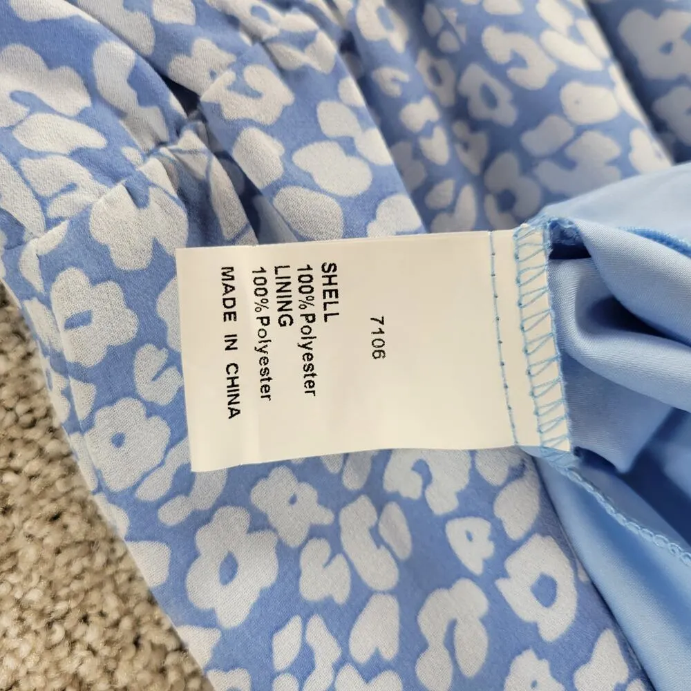 Kirundo Womens Dress Small Blue Floral Faux Wrap Ruffle Tiered Long Sleeve Flowy - Image 8