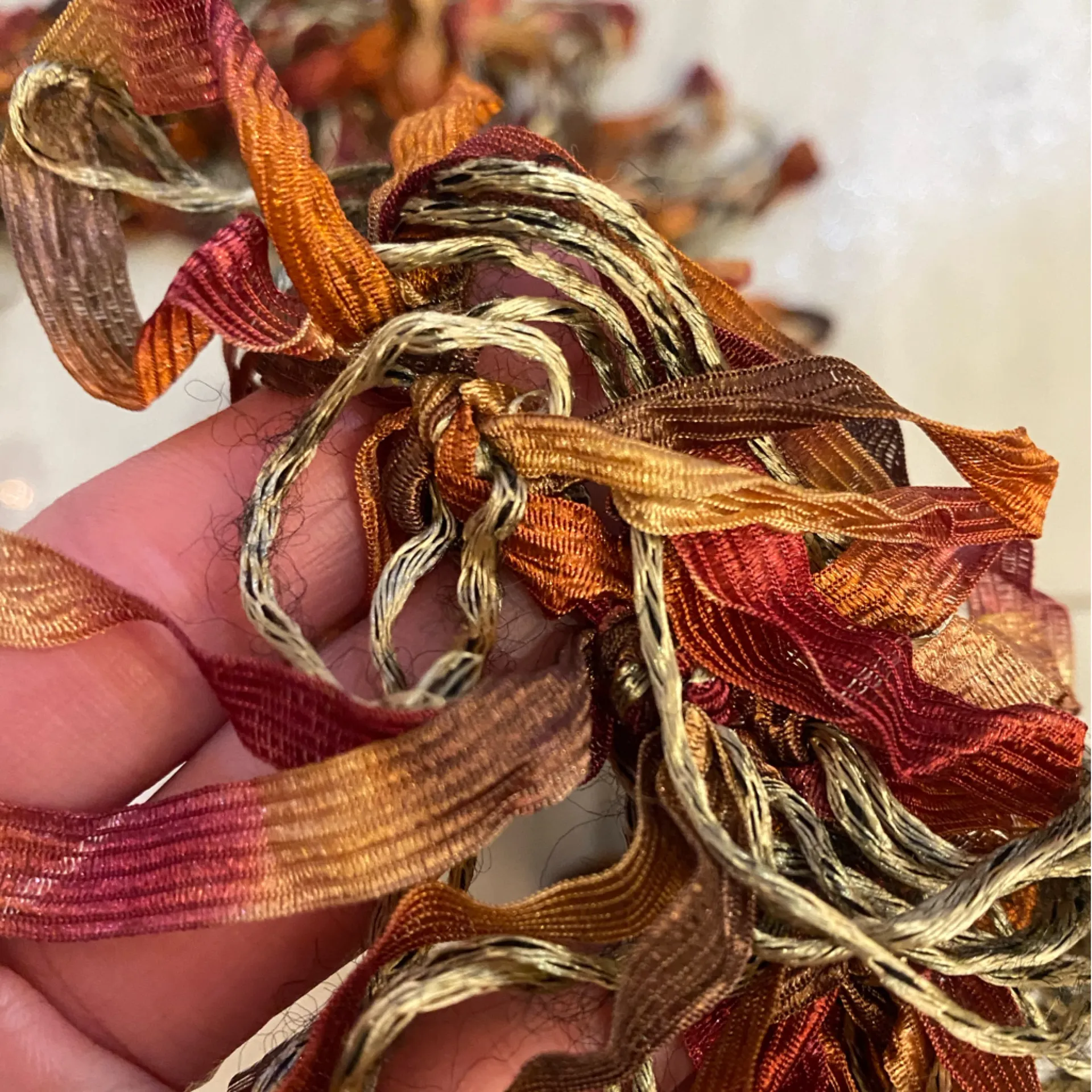 Autumn Rust, Orange and Brown Tied Loop Yarn Handmade Neck Wrap Scarf - Image 4