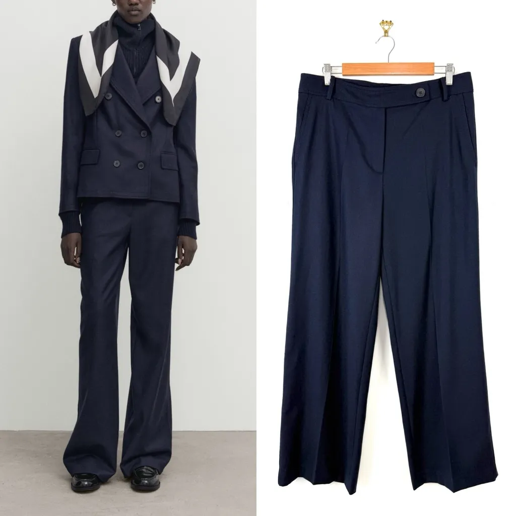 Massimo Dutti Wool Flannel Pants Navy Blue Sz 10 - Image 2