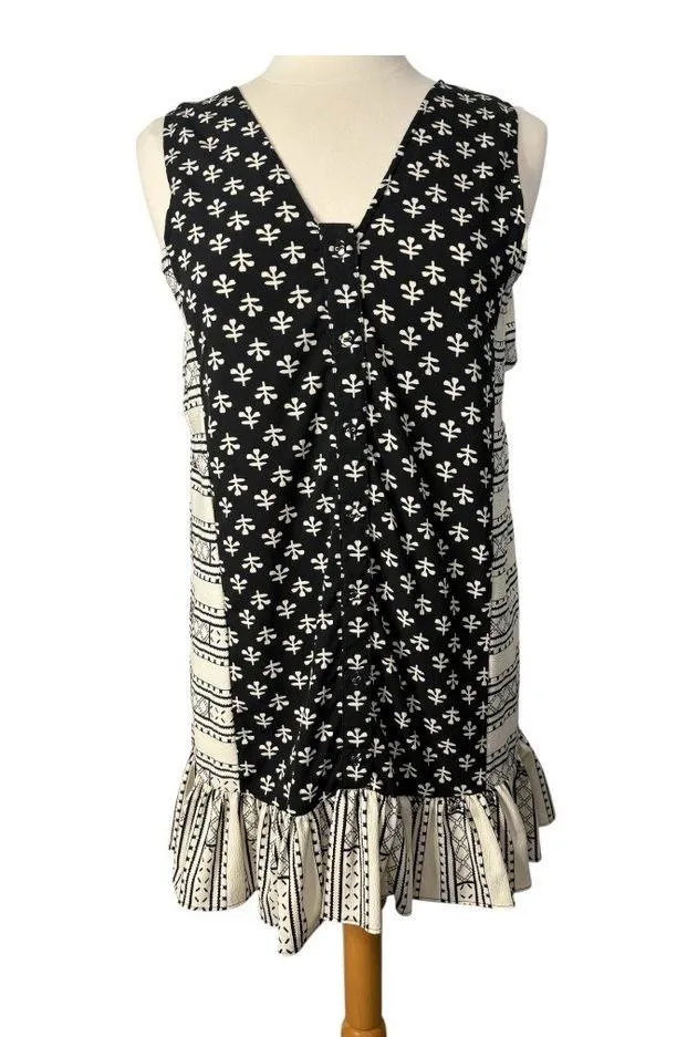 ASOS Mini Dress Black White Print Sleeveless Ruffle Hem Side Cutout Women Size 6 - Image 4