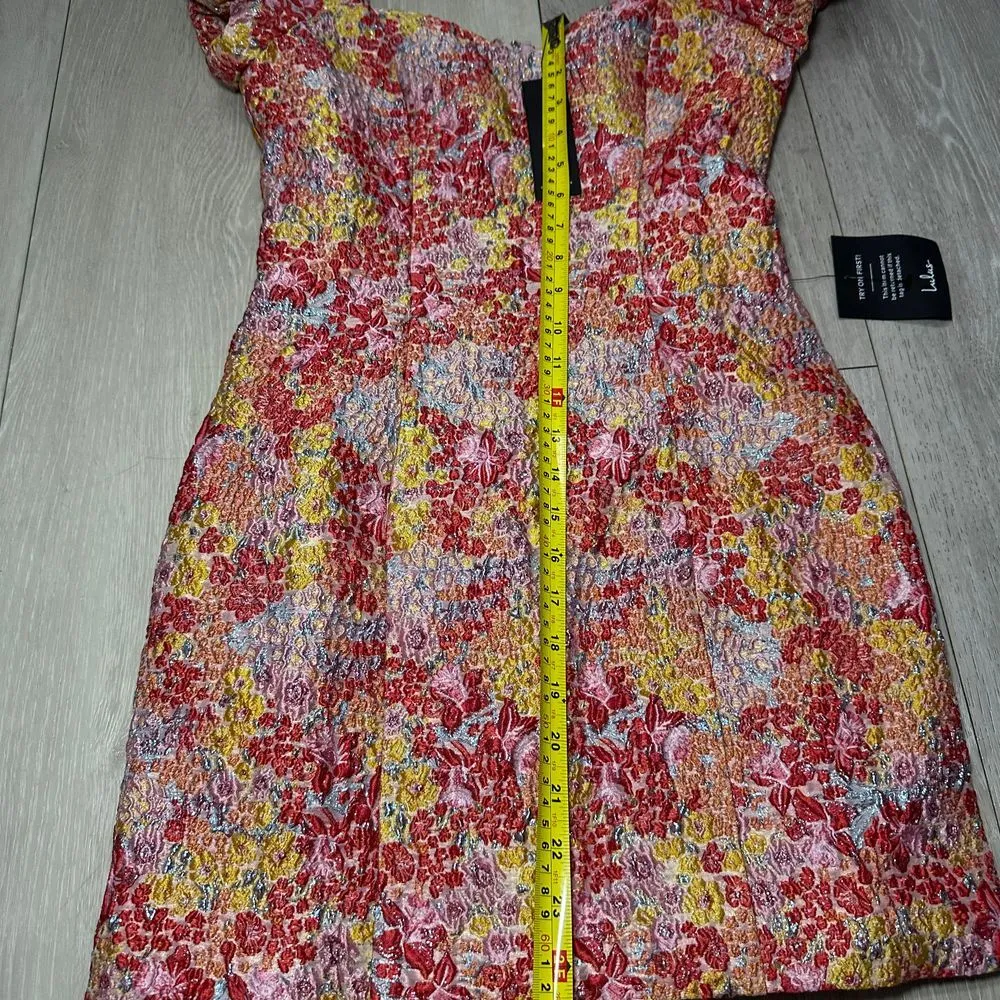 NWT Lulus floral jacquard mini vacation‎ going out dress colorful size small - Image 5