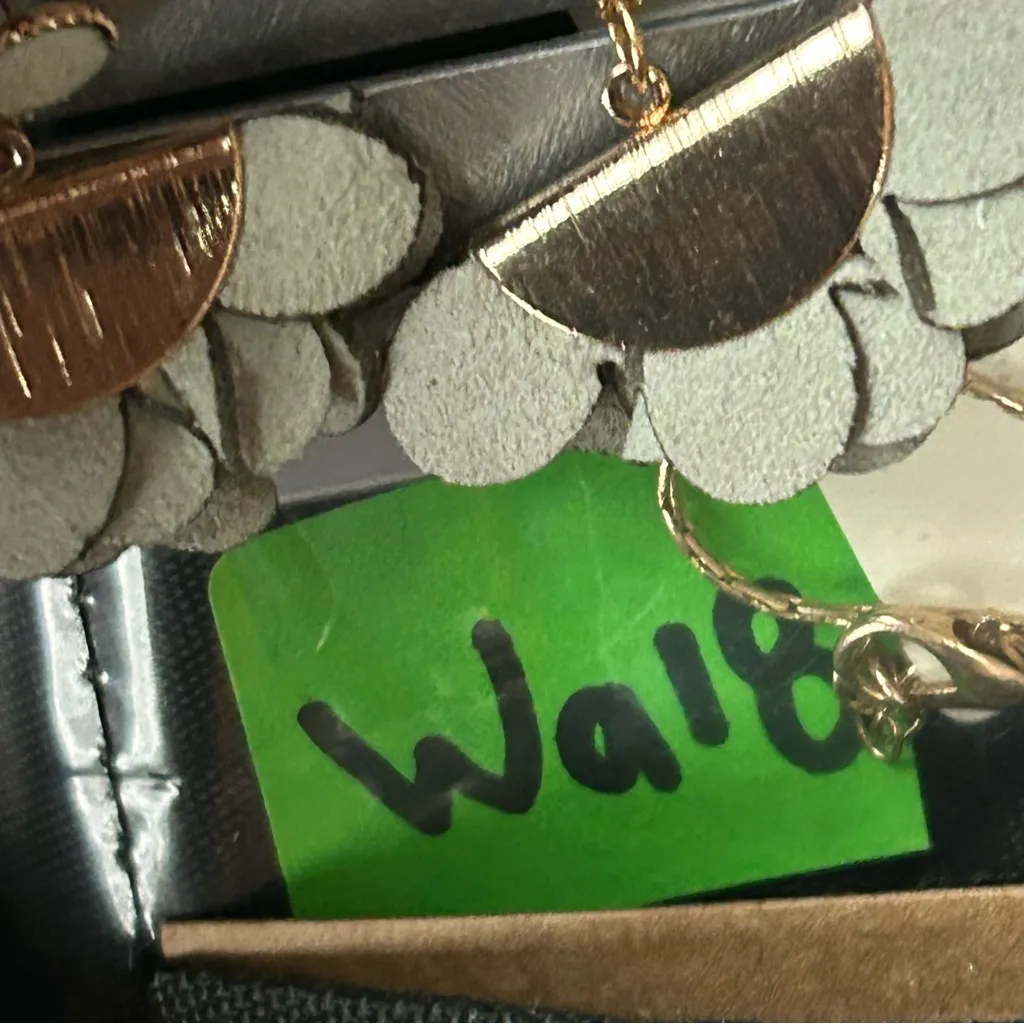 Social Gallery Gray Layered Petal Fan Earrings Gold Tone Statement - Image 6