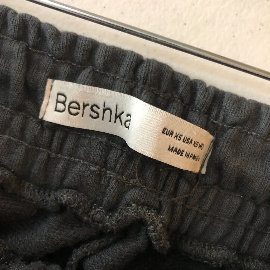 Bershka Womens Cargo Pants Capri Crop Wide Leg Knit Pull On Cotton Blend Gray XS - Image 3